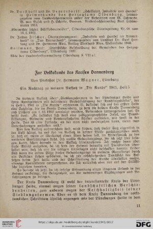 11: Zur Volkskunde des Kreises Dannenberg : ein Nachtrag zu meinem Aufsatz in "Die Kunde" 1941, Heft 5