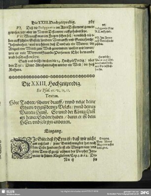Die XXIII. Hochzeitpredig. Ex Psal.45.v.10.11
