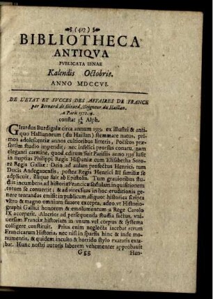 Kalendis Octobris. Anno MDCCVI.