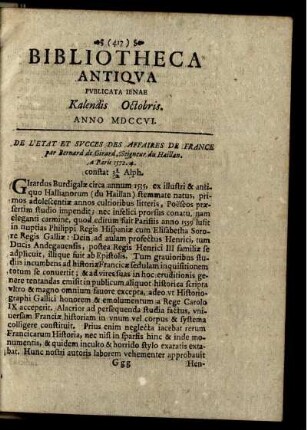 Kalendis Octobris. Anno MDCCVI.