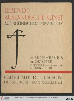 Lebende ausländische Kunst aus rheinischem Privatbesitz : Galerie Alfred Flechtheim, Düsseldorf, Oktober 1928