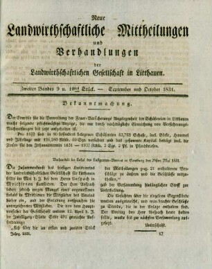 Zweiten Bandes 9 u. 10tes Stück. - September und October 1831.