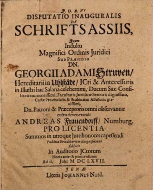 Disputatio Inauguralis De Schriftsassiis