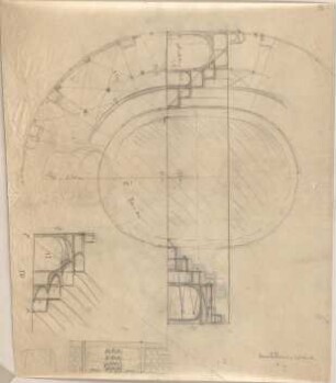 Hildebrand, Adolf von; u. a. Berlin; Weltausstellungsgebäude - Teilgrundriss, Teilansicht, Schnitte