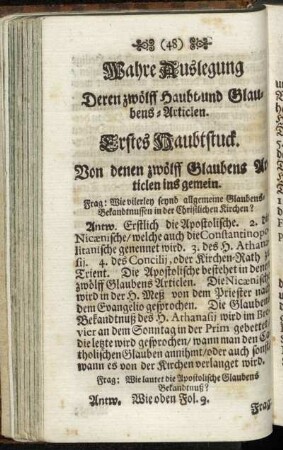 Erstes Haubtstuck. Von denen zwölff Glaubens Articlen ins gemein