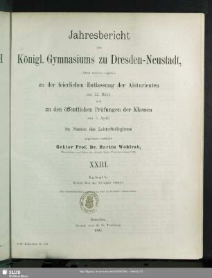 23.1896/97: Jahresbericht des Königl. Gymnasiums zu Dresden-Neustadt : Schuljahr Ostern ... bis Ostern ...