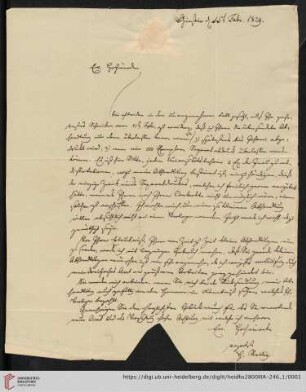 Korrespondenz Heinrich Rettig / Carl Ullmann: Brief von Heinrich Rettig an Carl Ullmann