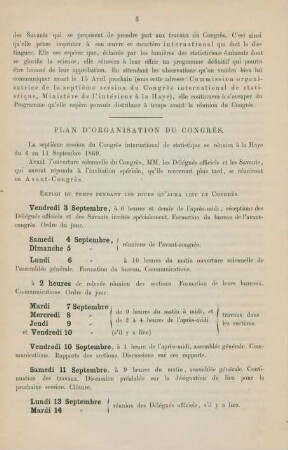 Plan d'organisation du Congrès