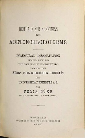 Beiträge zur Kenntniss des Acetonchloroforms : Inaug.-Diss.