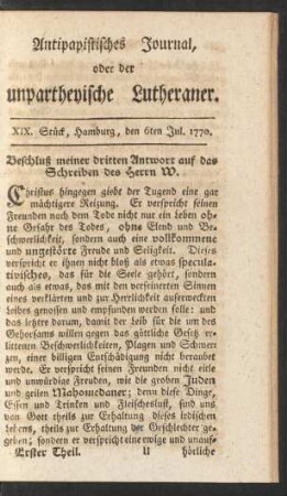 XIX. Stück, Hamburg, den 6ten Jul. 1770