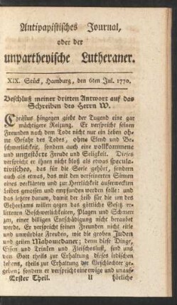 XIX. Stück, Hamburg, den 6ten Jul. 1770