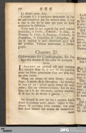 Chapitre XI. Observations sur L'orthographe... / Capitel XI. Anmerkungen über die Orthographie...