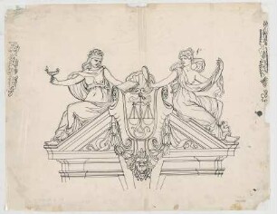 Thiersch, Friedrich von; München; Justizpalast - Frontispiz - Dekoration mit Symbol der Gerechtigkeit (Ansicht)