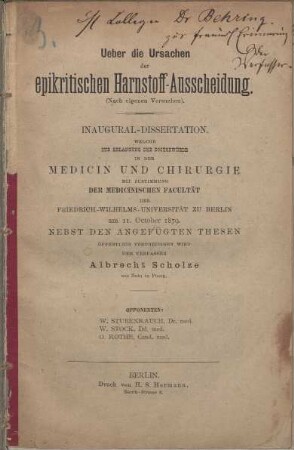 Ueber die Ursachen der epikritischen Harnstoff-Ausscheidung : (nach eigenen Versuchen)