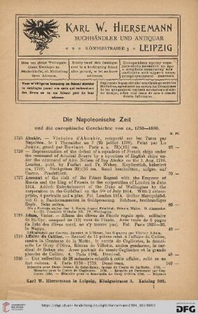 Die Napoleonische Zeit und die europäische Geschichte von ca. 1750-1850 (Nr. 1725-2492)