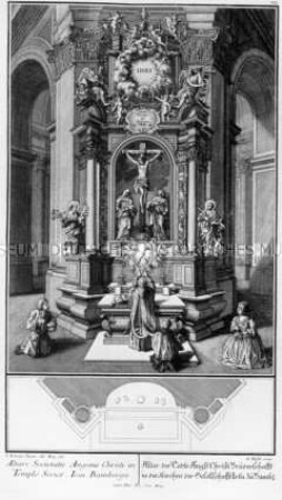 Altar, Blatt 7 aus der Mappe "Altäre und Beichtstuhl aus Bamberg" mit Kreuzestitel INRI