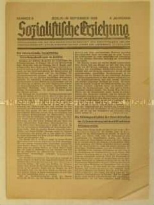 Sozialdemokratische Fachzeitung "Sozialistische Erziehung" u.a. zur sozialistischen Erziehungskonferenz in Brüssel