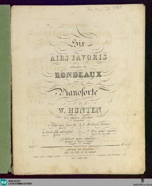 1: Six airs favoris : arrangés en rondeaux pour le pianoforte