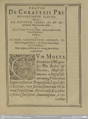 Oratio De Curatelis Primogenitorum Electoralium ...