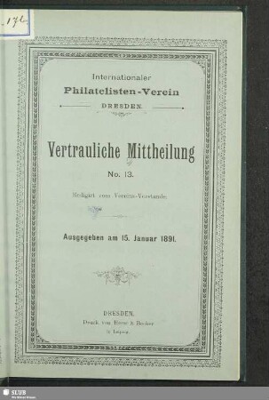 13.1891: Vertrauliche Mitteilung