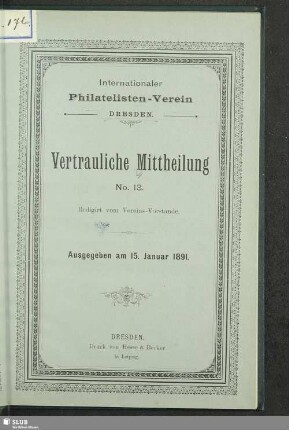 13.1891: Vertrauliche Mitteilung
