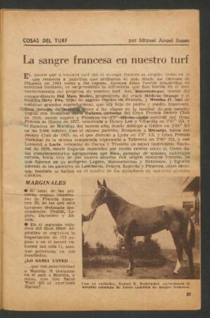 La sangre francesa en nuestra turf : Cosas del turf
