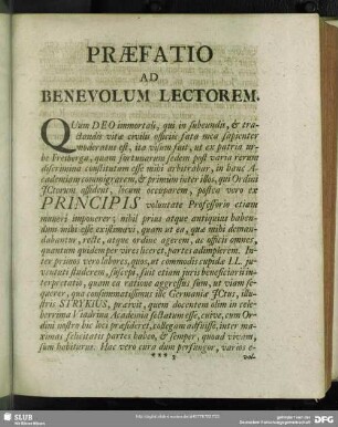 Praefatio Ad Benevolum Lectorem