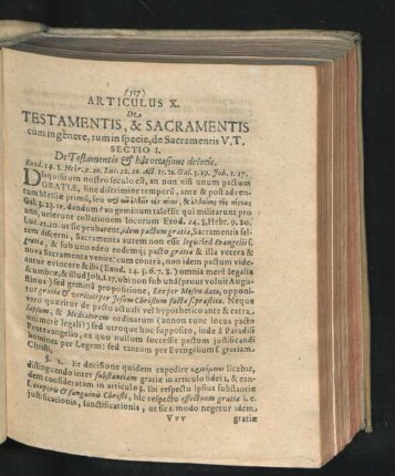 Articulus X. De Testamentis & Sacramentis cum in genere, tum in specie, de Sacramentis V.T.