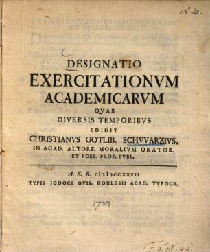 Designatio exercitationum academicarum
