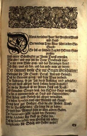 Den Seegen des Herrn, Als die beste Species im Handel und Wandel, Solte, Als der Wohl-Ehrengeachte und Fürnehme Hr. Tobias Dietrich In des Heil. Röm. Reichs Freyen Stadt Regenspurg wohlbenannter Burger und Specerey-Händler Mit der Viel-Ehr und Tugendsamen Wittib, Frauen Maria Catharina Fischerin, Am 17. Octobris, 1719. Christ-Evangelischen Gebrauch nach, ehelich getrauet worden