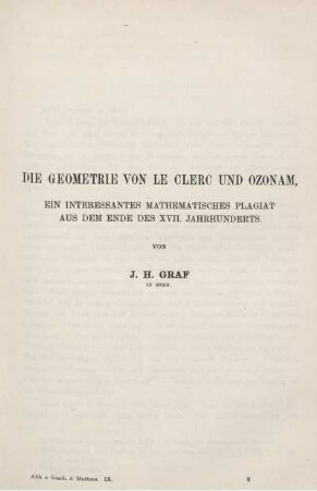 Die Geometrie von le clerc und Ozonam, ein interessantes Mathematisches Plagiat aus dem ende des XVII. Jahrhunderts.
