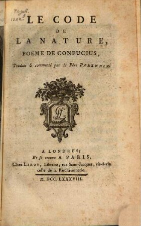 Le Code de la Nature : Poëme de Confucius