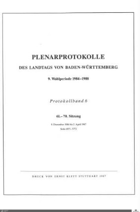 56: Landtag Baden-Württemberg, Protokolle, 1986-1987, Bd. 6
