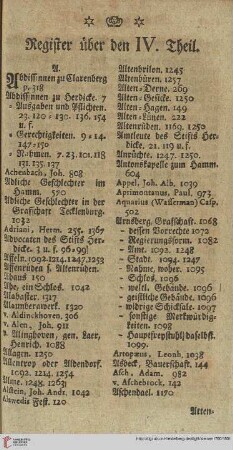 Register über den IV. Theil