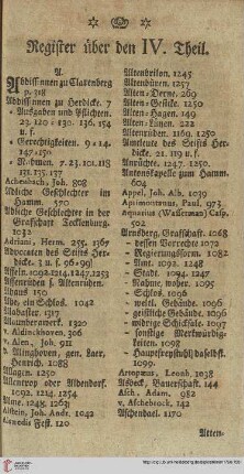 Register über den IV. Theil