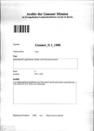 Ökumenischer Jugenddienst. Arbeits- und Informationsmaterial