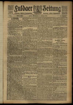 Erste Ausgabe vom Mittwoch, den 14. Februar 1912.