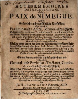 Actes et mémoires des negotiations de la paix de Nimegue