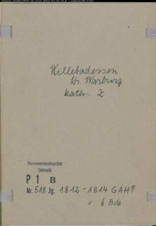 Zivilstandsregister der katholischen Gemeinde Willebadessen, Kreis Warburg (GAHT 1812-1814). (Gemeinde: Katholische Gemeinde Willebadessen)