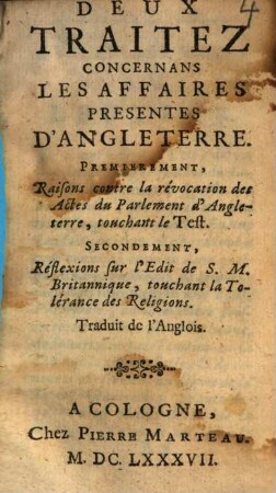 Deux traités concernant les affaires présentes d'Angleterre