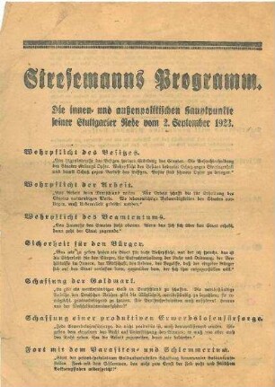 "Stresemanns Programm. Die innen- u. außenpolit. Hauptpunkte seiner Stuttgarter Rede" (Zentralverlag Berlin)