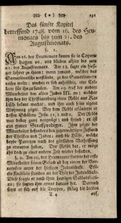 Das fünfte Kapitel, betreffend 1748. vom 16. des Heumonats bis zum 21. des Augustmonats