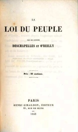 La loi du peuple : Par Deschapelles et O'Reilly