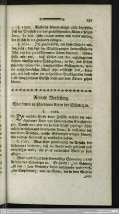 Neunte Vorlesung. Von denen verschiedenen Arten der Schmerzen