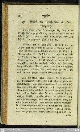 19. Brief des Verfassers an den Jüngling