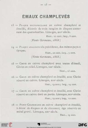 Émaux Champlevés (Nr. 13-31)