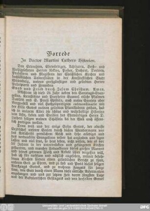 Vorrede In Doctor Martini Luthers Historien.