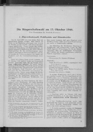 1. Abgeordnetenzahl, Wahlbezirke und Stimmbezirke.