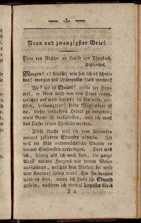 Neun und zwanzigster Brief. Flora von Richter an Louise von Thierbach