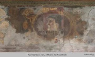 Innendekoration : Medaillons mit Porträts von Raffael, Michelangelo, Leonardo da Vinci und Andrea del Sarto